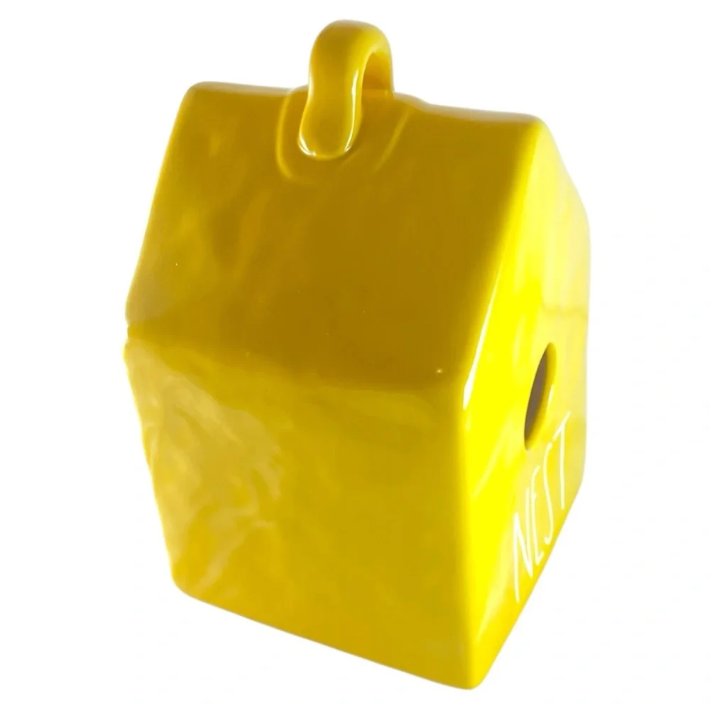 Rae Dunn NEST Yellow Ceramic Birdhouse Coin Bank Farmhouse Decor 7.5”